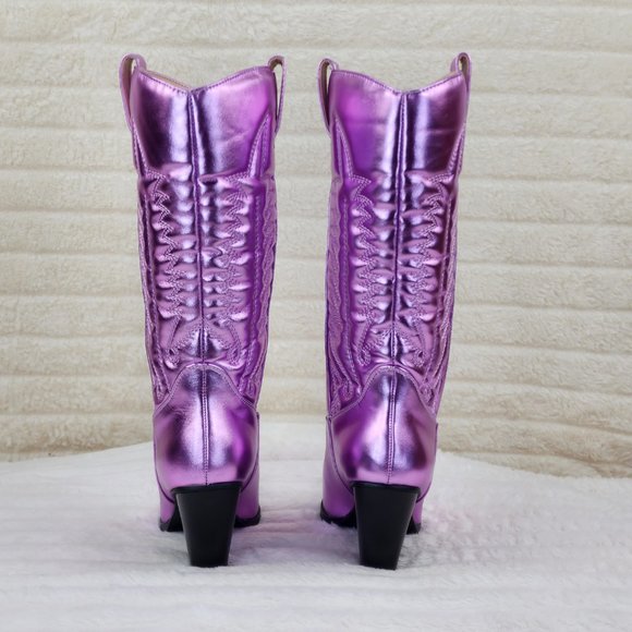 Disco Cowboy Metallic Lilac Purple Western Cowgirl Boots New - Picture 5 of 9